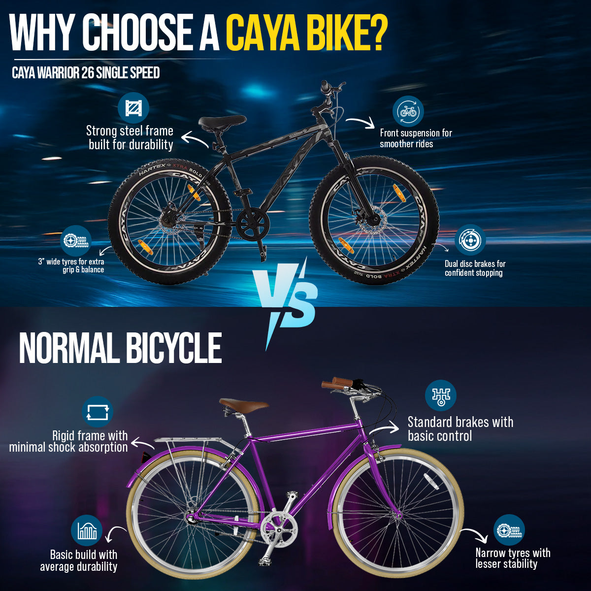 CAYA Warrior 26 Single Speed Dual Disc Front Suspension Bicycle